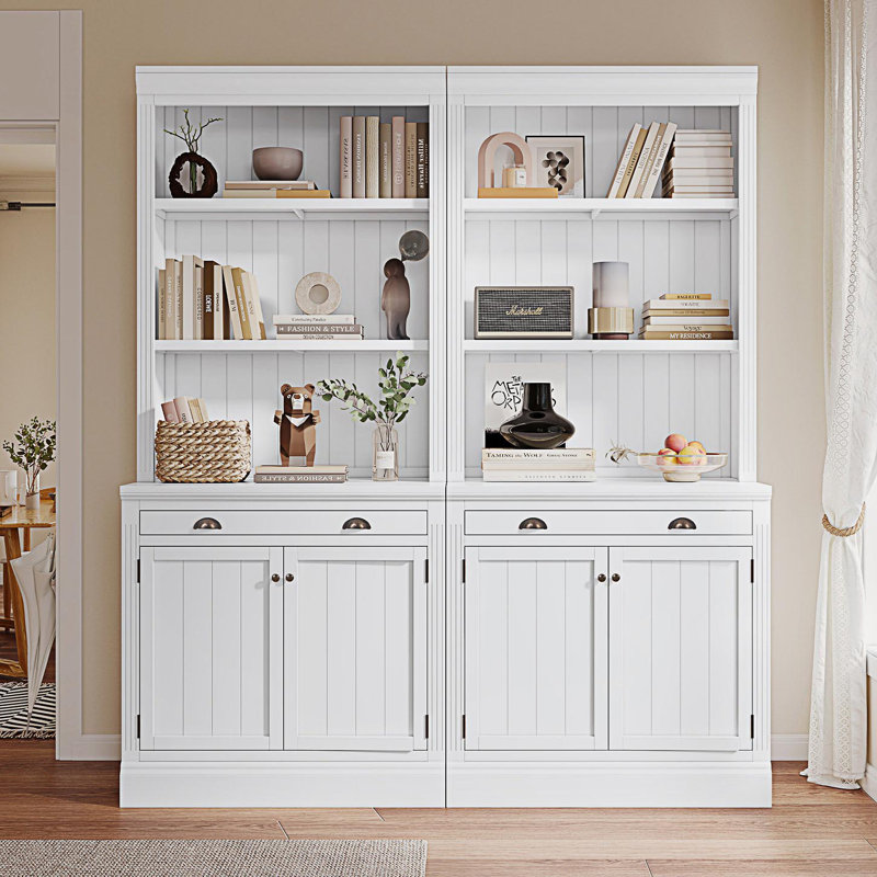 Modern Bookshelf, Freestanding Storage Bookcase With LED Lighting And Drawers