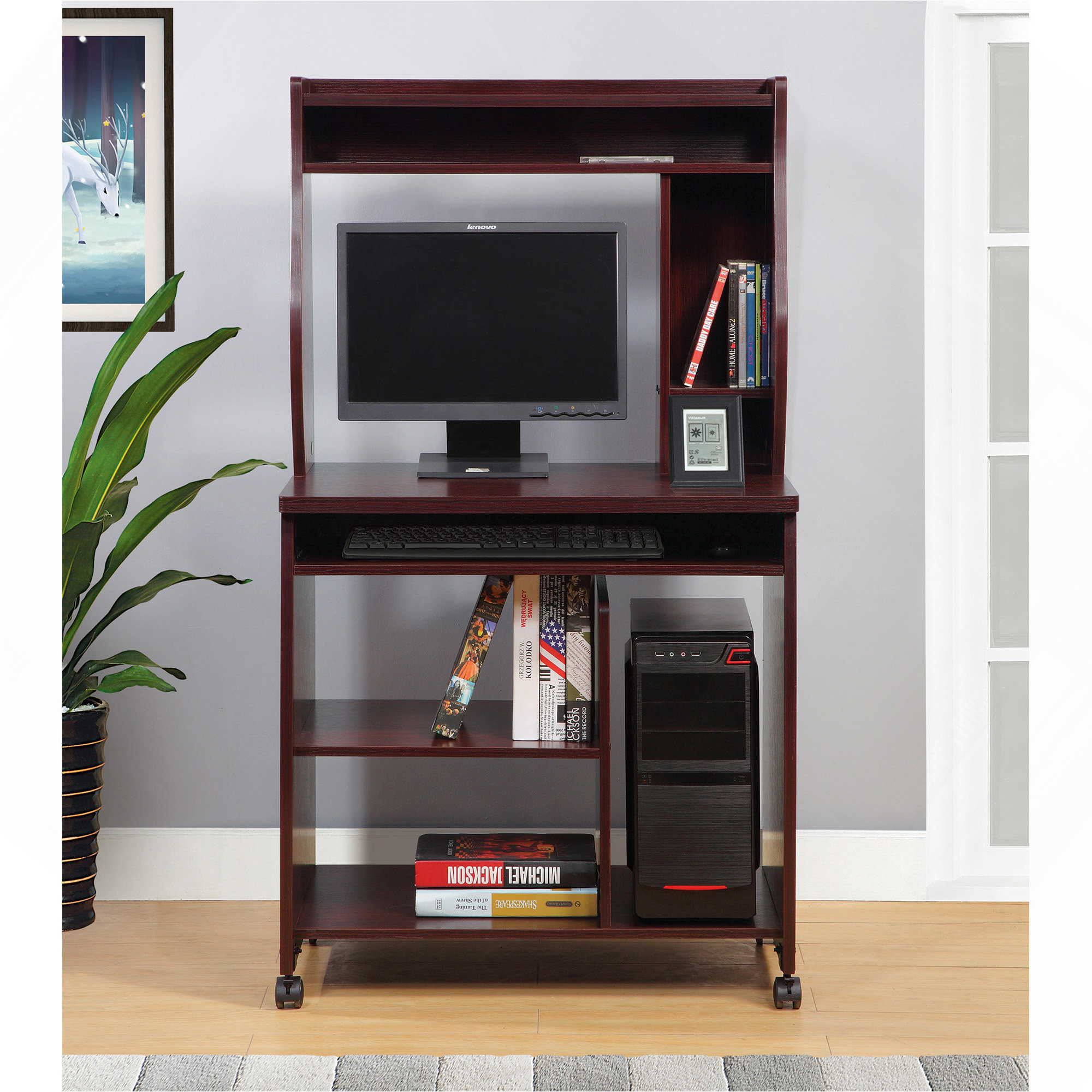 Utility Computer Cart Red Barrel Studio® Microwave Cart Computer Cart Utility Cart With Hutch ...