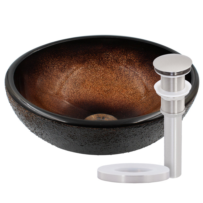 Novatto 12'' Glass Circular Bathroom Sink, Brushed Nickel