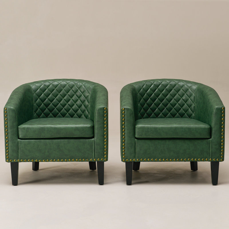 Fauteuil demi-tonneau capitonné 2 pièces Oscar, Similicuir vert