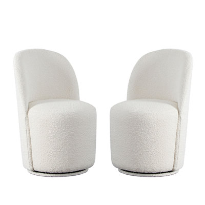 Kendall Dining/Accent Swivel Chair In Ivory Boucle Fabric