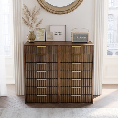 Classeur à 7 tiroirs en bois avec façades de tiroir cannelées, armoire de bureau verticale