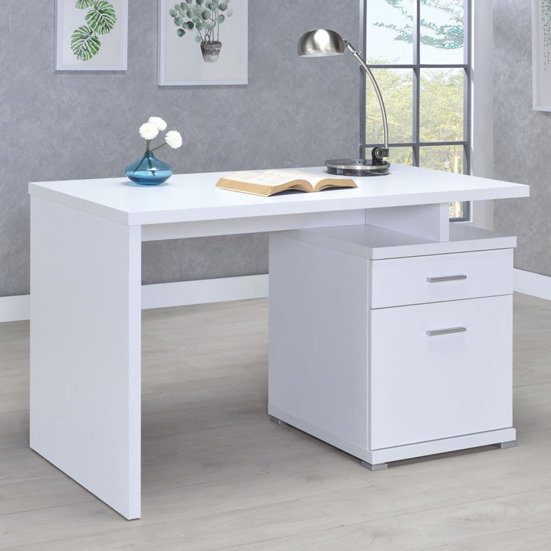 Bureau réversible blanc à 2 tiroirs, Blanc