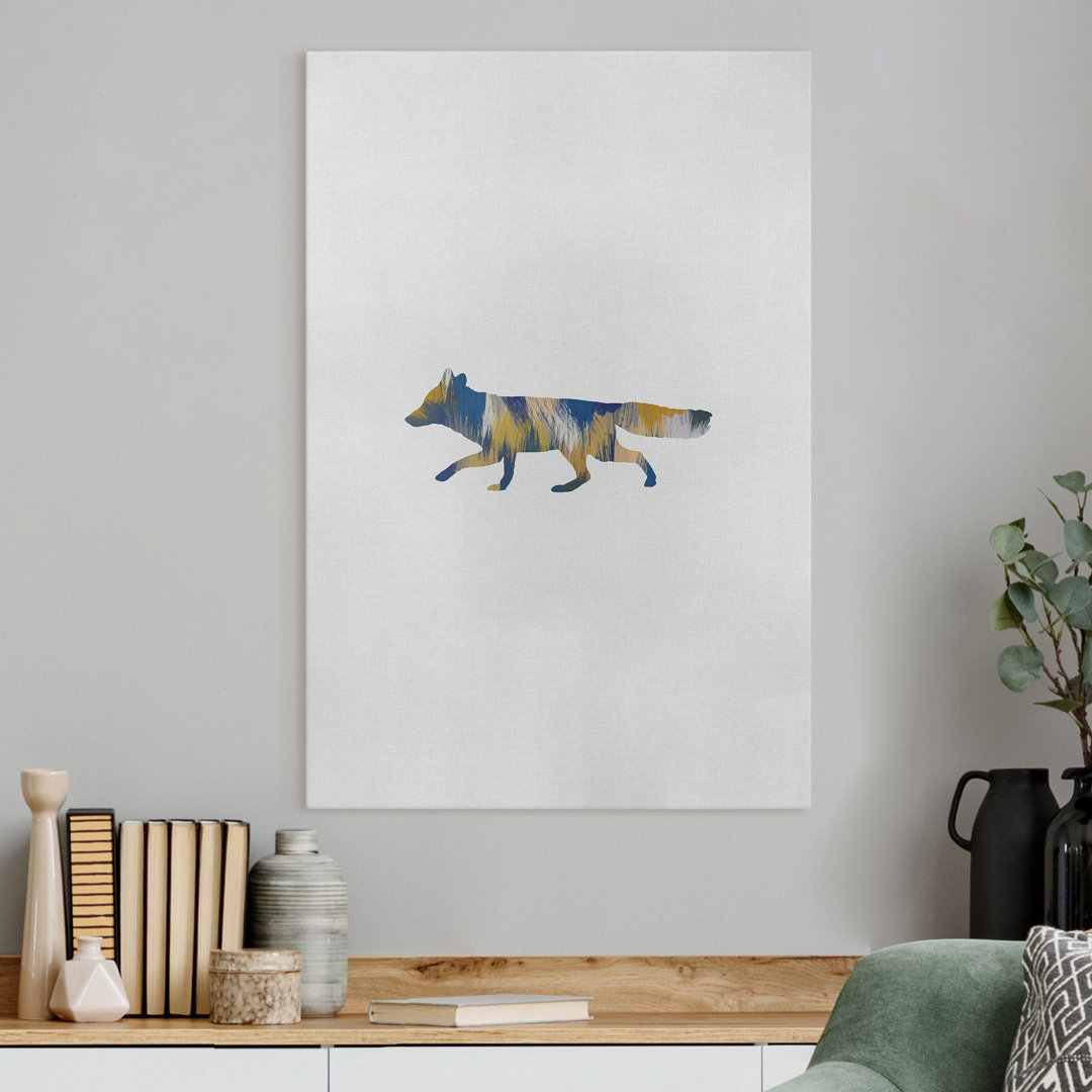 Leinwandbild Fuchs in Blau und Gelb