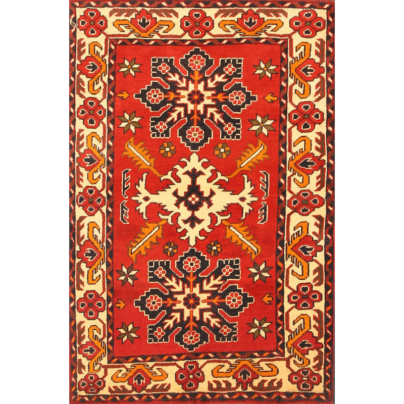Tapis traditionnel rouge / beige Hollin, Rectangle 5 pi x 7 pi