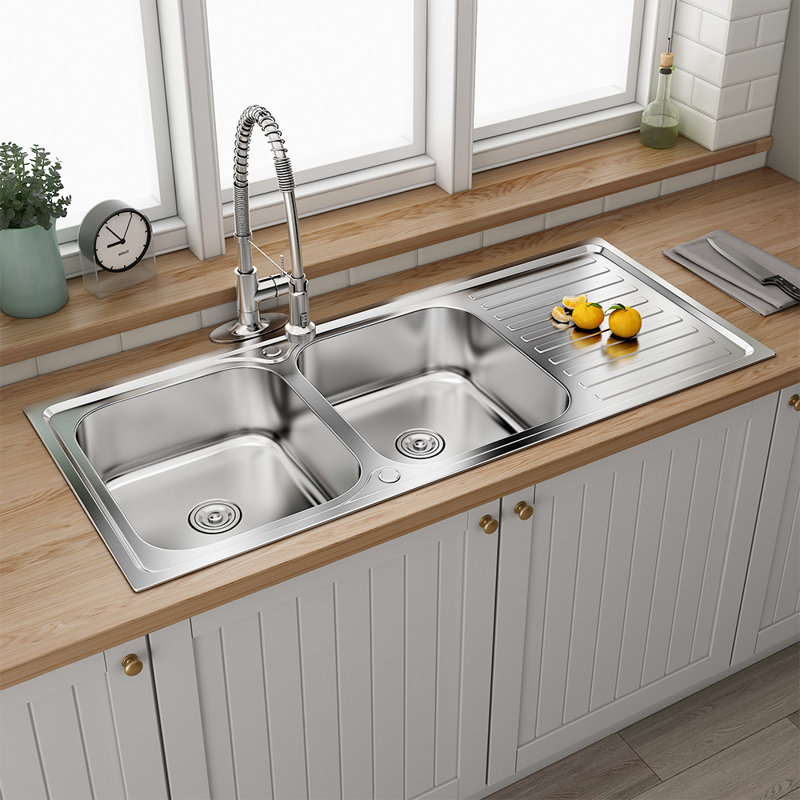 Belfry Kitchen Wednesday 500mm W Double Bowl Stainless Steel Drop-In Kitchen Sink