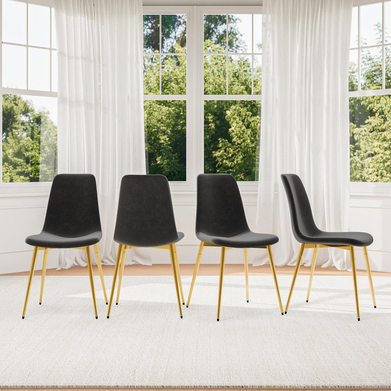 Ensemble de salle à manger à quatre pieds avec plateau en verre, 5 pièces: table, 4 chaises, Noir et or