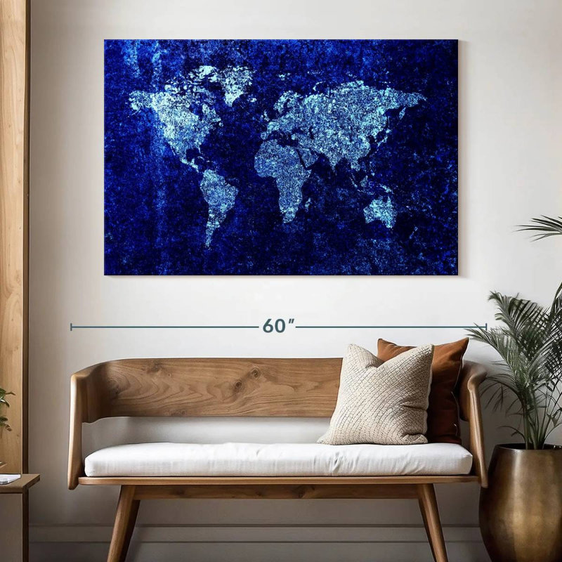 Aliaz Cool Blue World Map, 34" H x 51" W