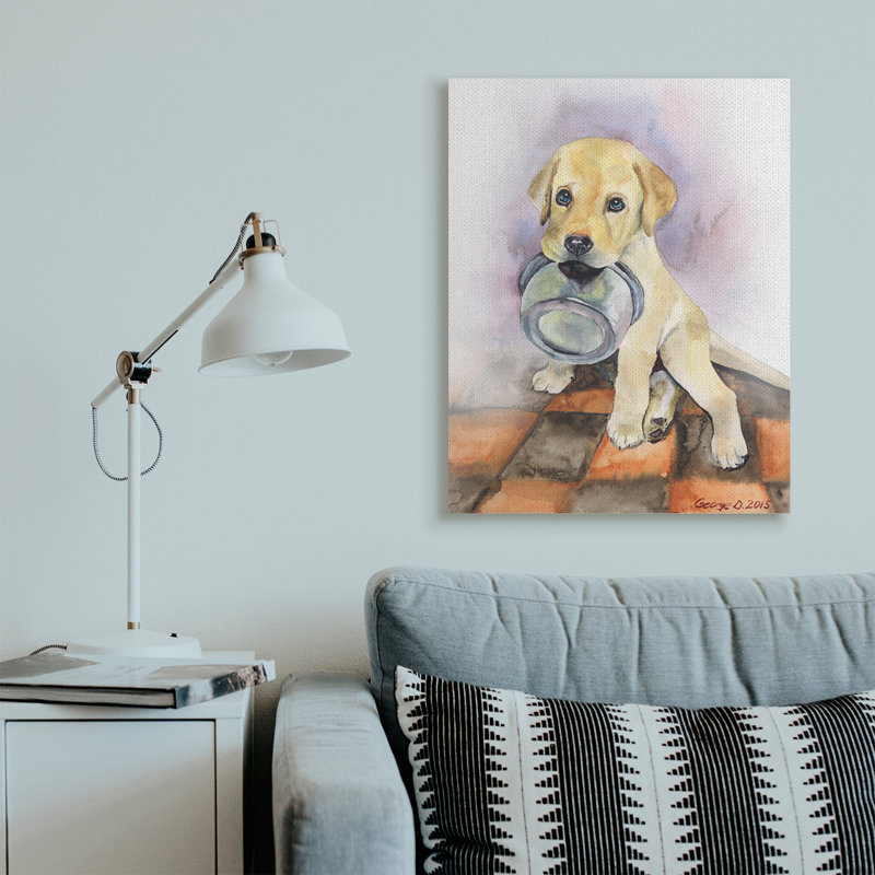 Carreaux affamés chiot labrador orange, Toile tendue, H 40 po x l 30 po