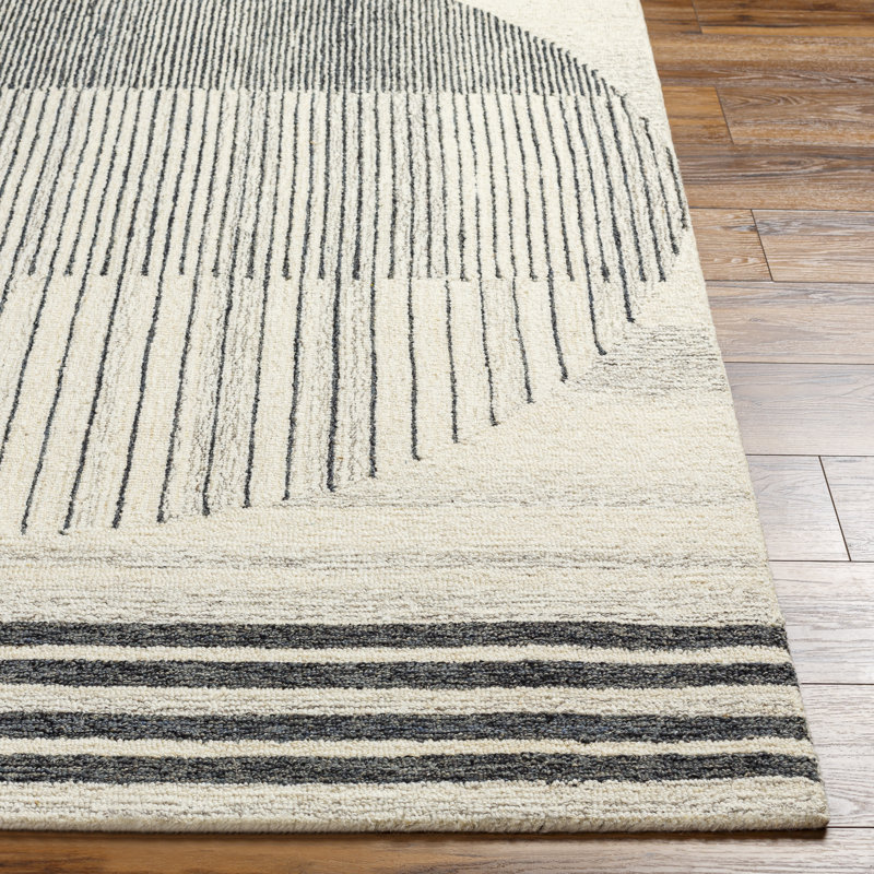 Handmade Black and Beige Wool Tufted Rectangular Rug 6' x 9'