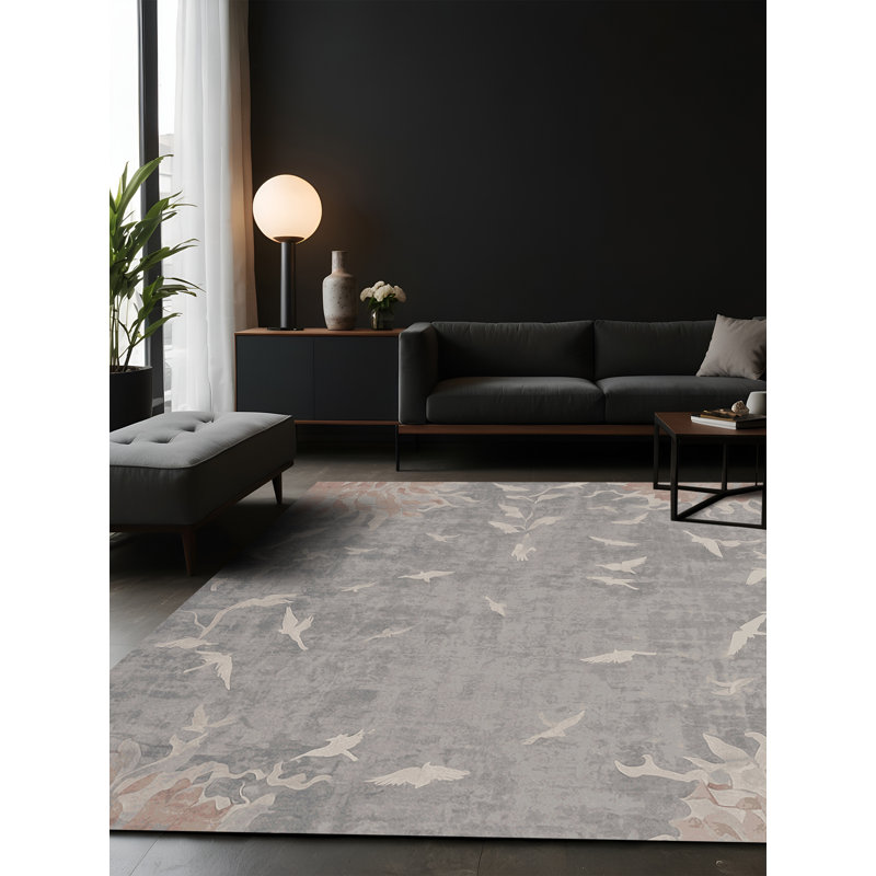 Tapis gris soyeux et moelleux, Rectangle 7 pi x 10 pi