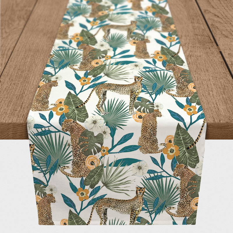 Ayvrie Rectangle Floral Polyester Table Runner, 90" L x 16" D, White