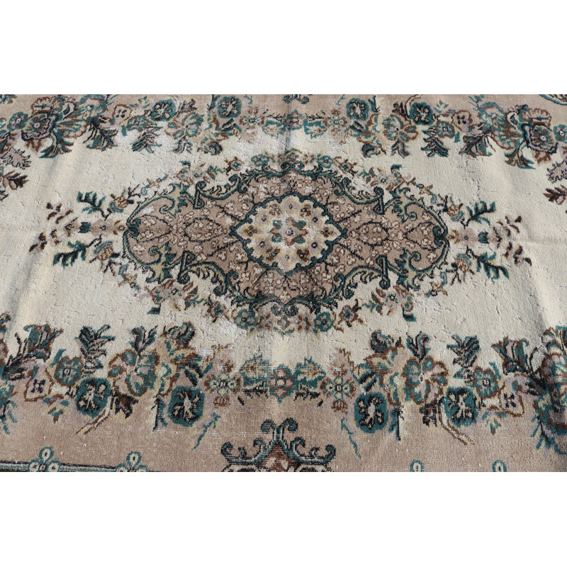 Grand tapis turc rétro fait à la main, idéal pour le salon et la salle à manger