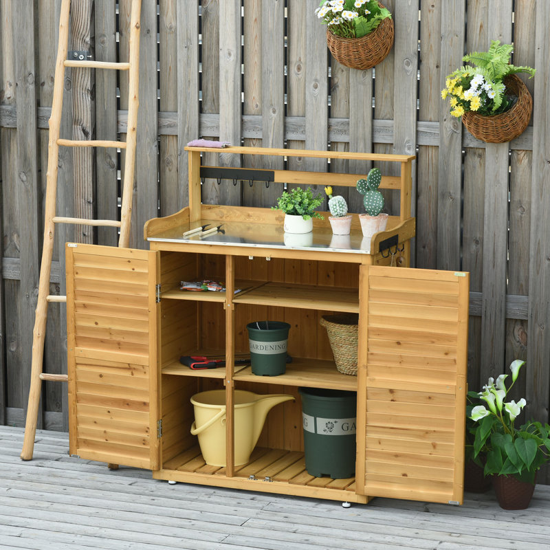 Table de travail en bois Outsunny avec table de travail et crochets