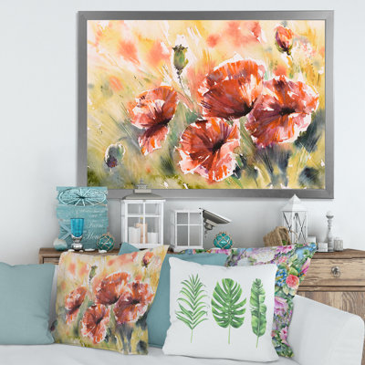 Coquelicot rouge sur un champ - peinture sur toile