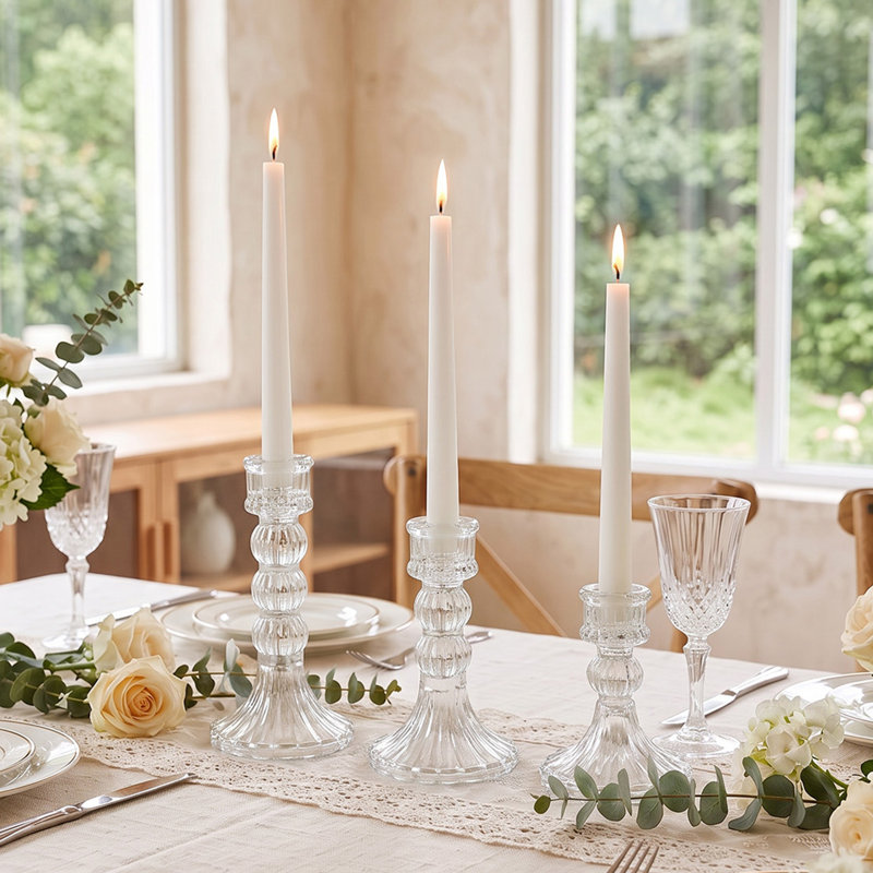 3 Pack Fluted Glass Candlestick Holders