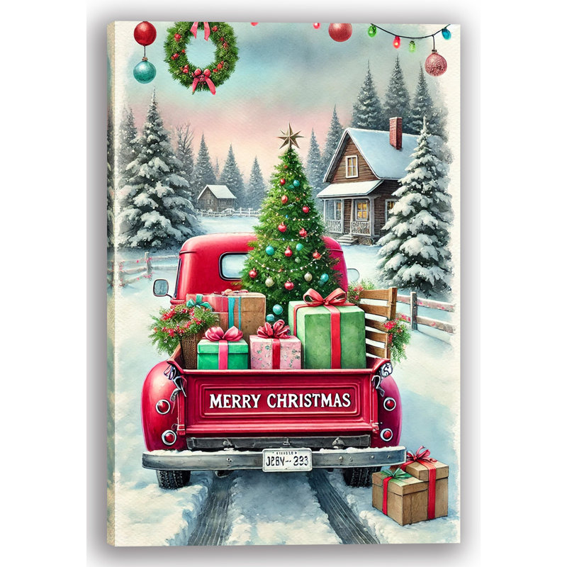 «Holiday Journey: Festive Red Truck», reproduction sur toile, H 36 po x l 24 po x P 1,5 po