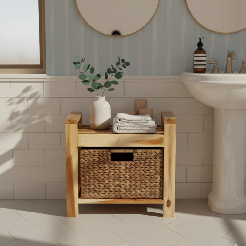 Rangement en bois d'acacia massif pour salle de bain, salle familiale, chambre à coucher, Brun