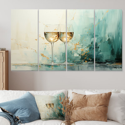 Emerald Champagne Golden Glass - Champagne, art mural sur toile 4 pièces