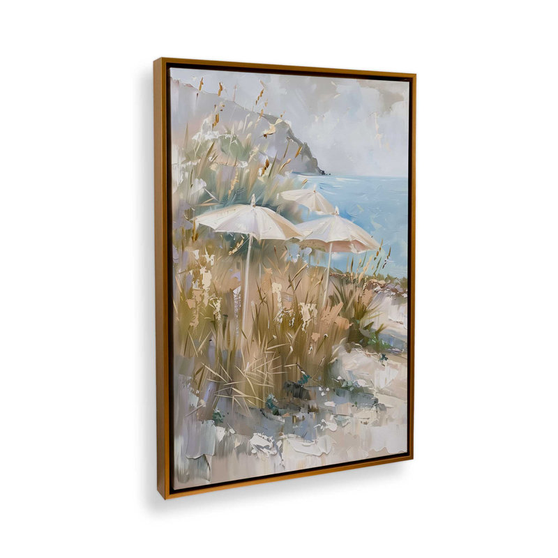Parasol Seaside Calm I, H 37 po x l 25 po, Impression encadrée sans passe-partout, Or poli