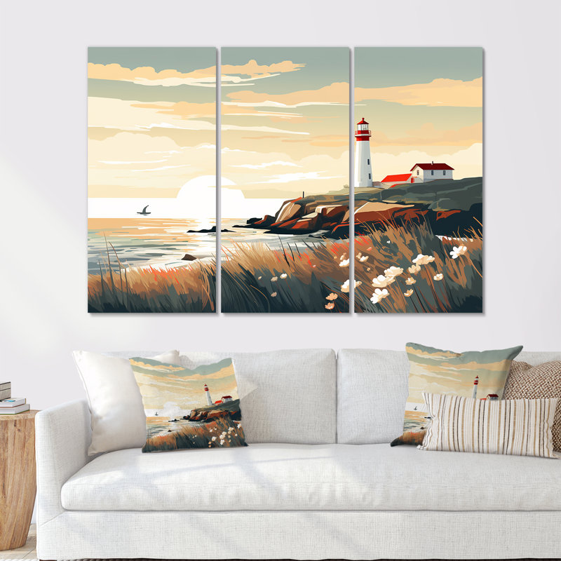 Coastal Light House Scenery II - Beach Light House Wall Art Set, 28" H x 36" W x 1" D