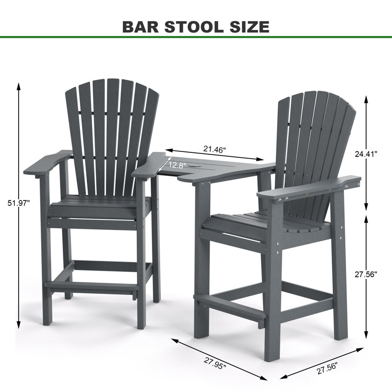 Outdoor Bar Stools Set of 2, HDPE Patio Bar Height Adirondack Chairs,Tall Barstools with Footrest for Kitchen,Poolside,Backyard,Garden (Tall Navy Blue)