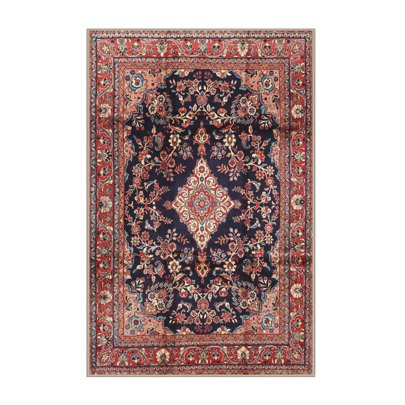 Tapis traditionnel rouge / noir Gerti, Rectangle 5 pi x 7 pi