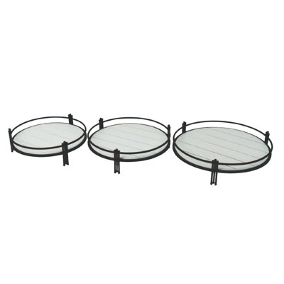 Ensemble de 3 plateaux ronds multicolores en bois 14,17 po