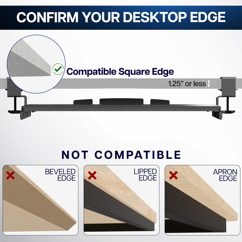Light Wood Adjustable Under Desk Keyboard Tray with White Clamps