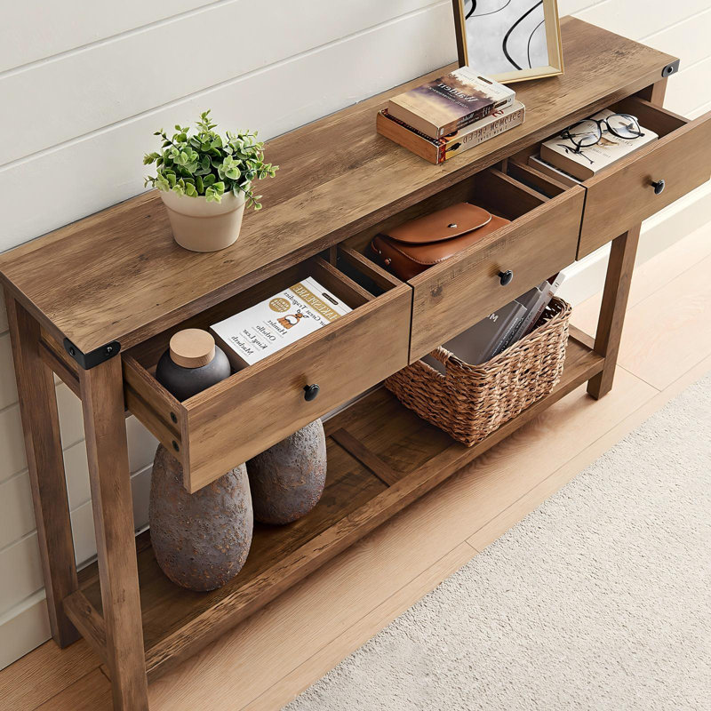 Sahai Console Table with 3 Drawers, Honey Brown, 30.3'' H x 47.6'' W x 9.8'' D