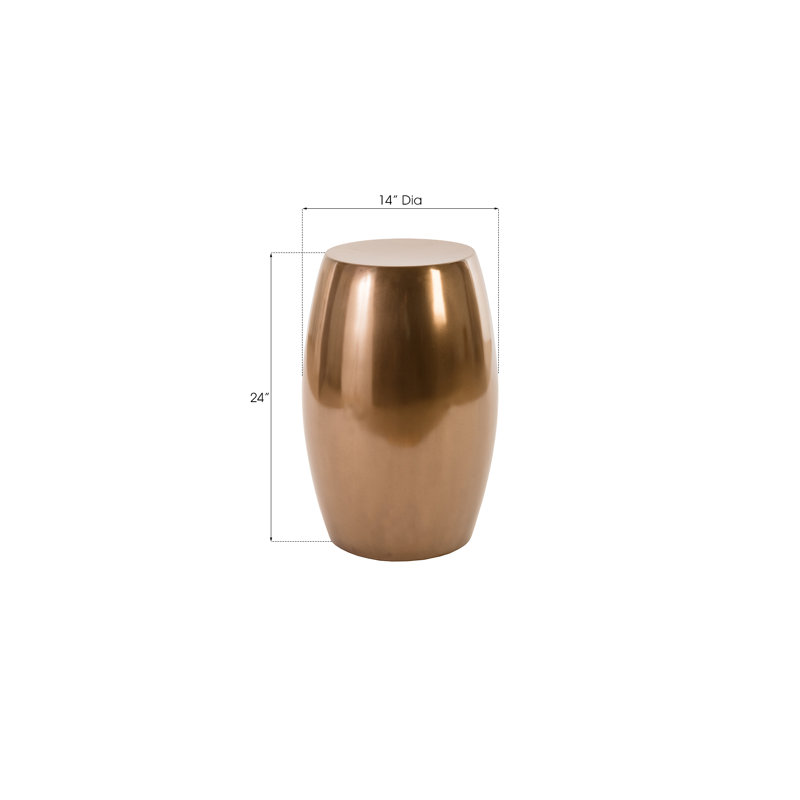 Contemporary 14" Polished Bronze Round Drum End Table
