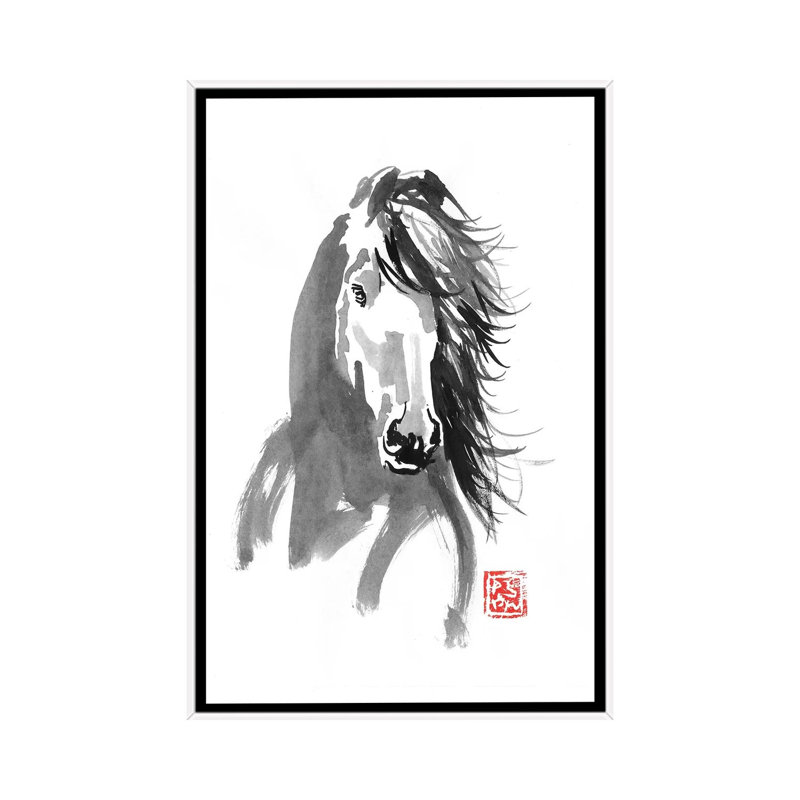 Horse In The Wind by Péchane - Painting on Canvas, 152.5 cm H x 101.5 cm W, White Framed