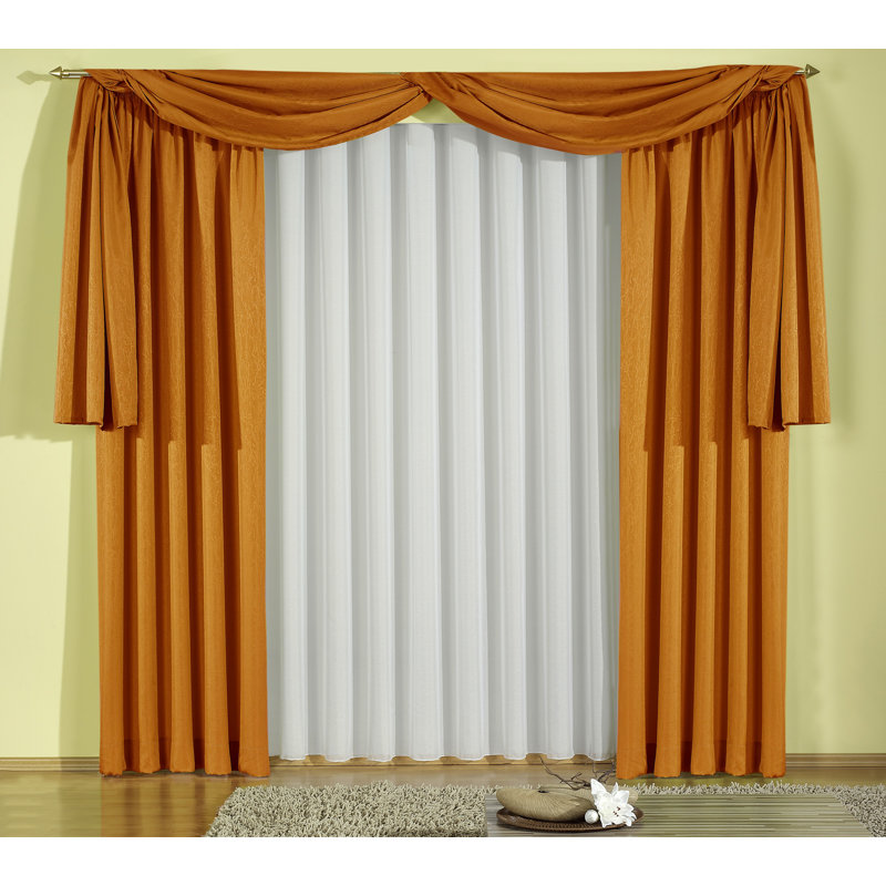 Friedland Synthetic Pencil Pleat Curtain Pair, opaque, 132cm Width x 245cm Drop, Orange