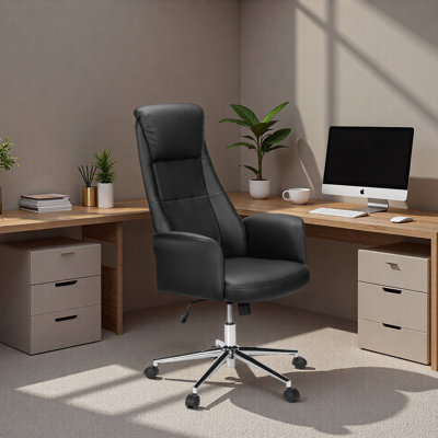 Office Chair, Adjustable Height, Ergonomic, Swivel, Armrests, Work, Leather Look, Chrome Metal, Contemporary, Modern
