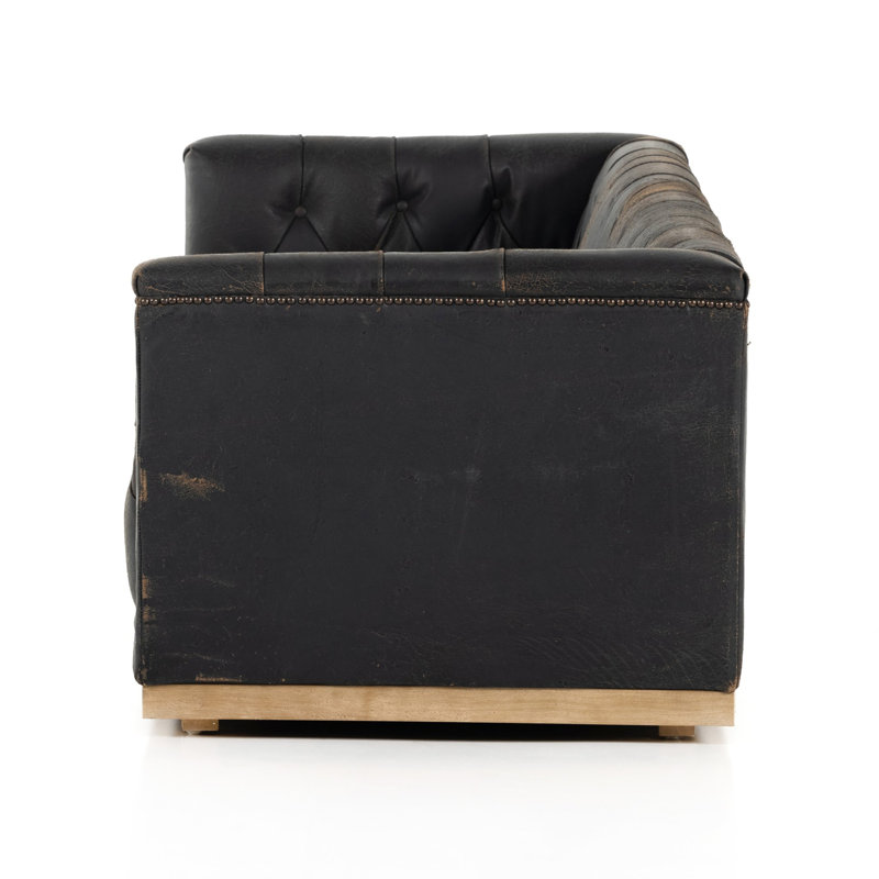 Maxx Sofa, Destroyed Black Top Grain Leather, 95"