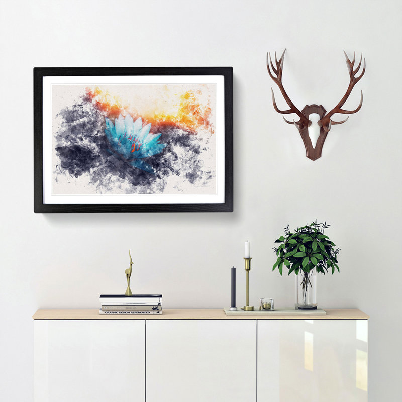 Lotus Flower Watercolour - Picture Frame Graphic Art Print, Black Framed, 33cm H x 45cm W x 2cm D