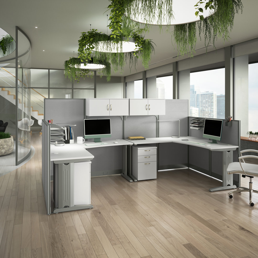 Bush Business Furniture Office in an Hour 2 Person L Shaped Cubicle Desks with Storage, Drawers, and Organizers Bush Business Furniture 