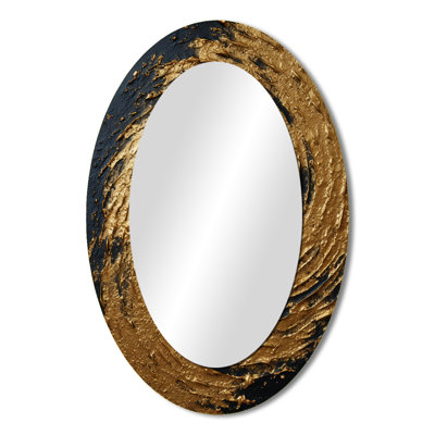 Gold And Black Abstract Spiral Smphony - Gold Modern Oval Wall Mirror