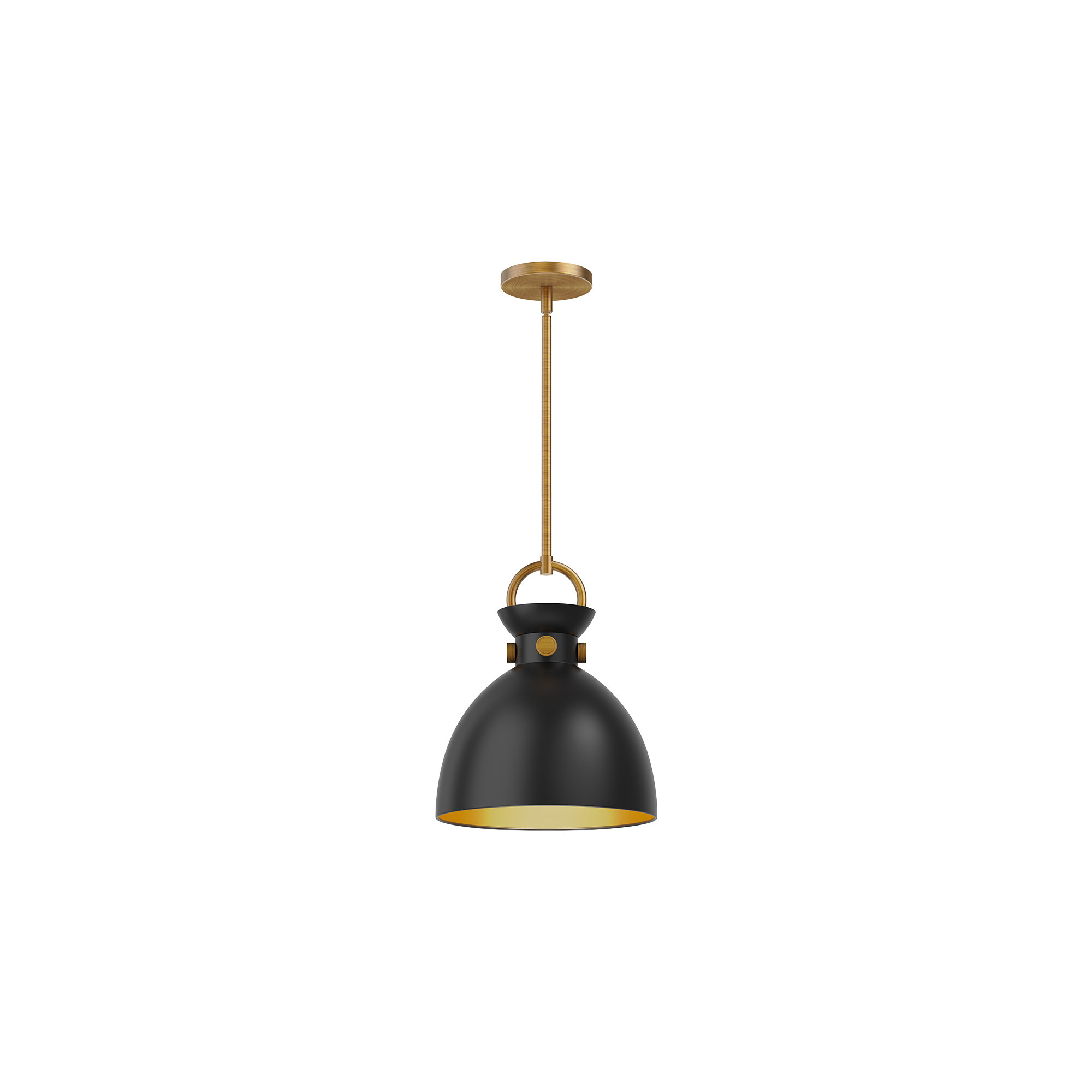 Tinka Single Light Metal Steel Pendant, Matte Black, 12.75" H x 10.5" W x 10.5" D, Aged Gold/Black
