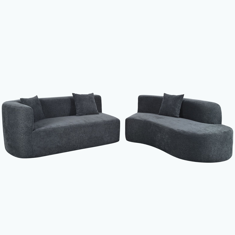 Canapé modulaire courbé sans os Vaili, Gris chenille, H 27 po x l 125,8 po x P 31,3 po