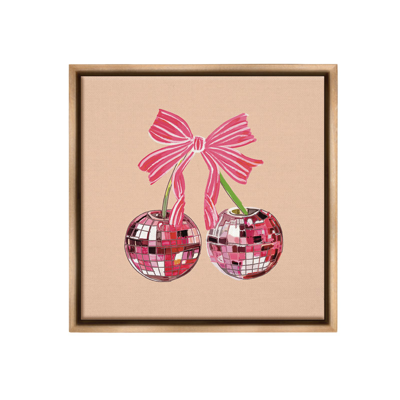 «Cherries With Pink Bow Floater Frame» par Amelia Noyes sur, Cadre flottant orme Montalcino, H 25 po x l 25 po