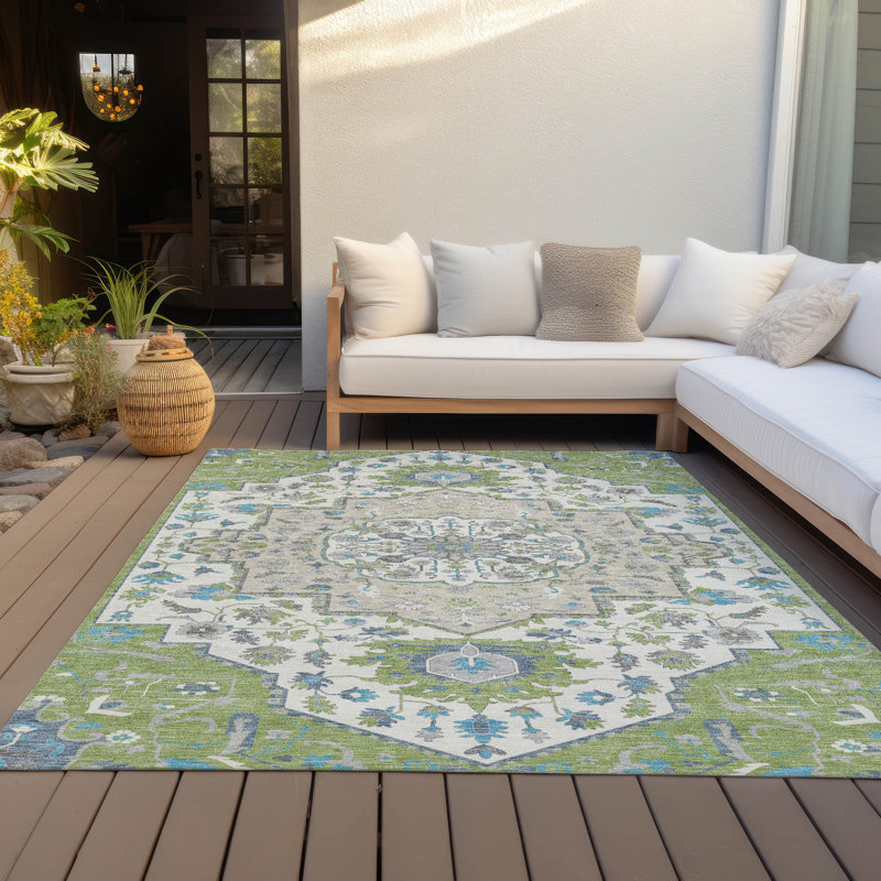 Lidia Green Washable Indoor-Outdoor Rug - , 3' x 5'