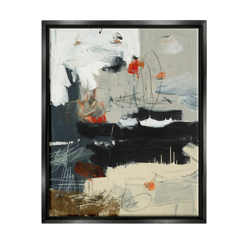 «Busy Abstract Brush Strokes», estampe numérique par Brent Foreman, H 14 po x l 11 po x P 1,5 po, Giclée encadrée noir minuit