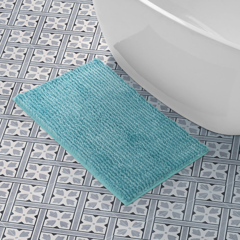 Laura Ashley Butter Chenille Bath Rug, 20" W x 34" L, Seaspray Blue