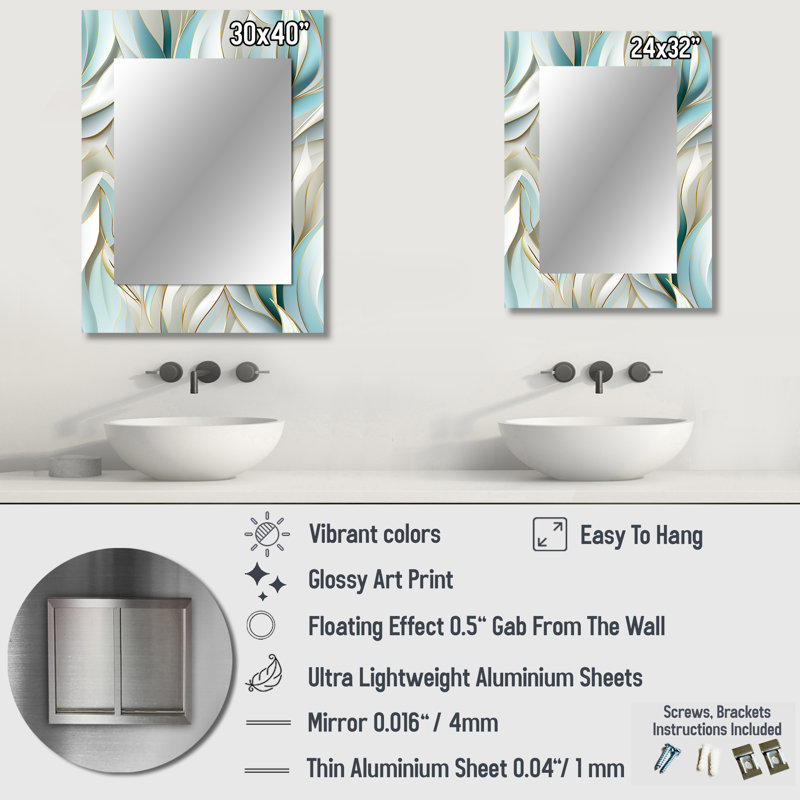 Kelyn vert et blanc scintillant Dazzle Glamour - miroir décoratif glam, glam, miroir mural moderne et contemporain, impression d'art en métal