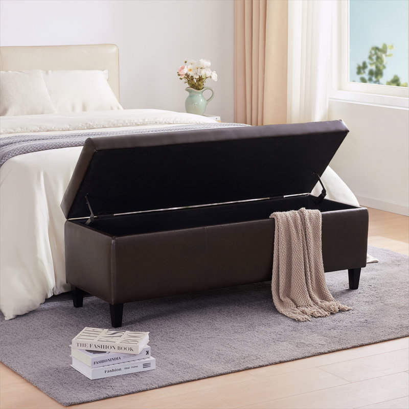 Faux Leather Upholstered Storage Bench, Brown