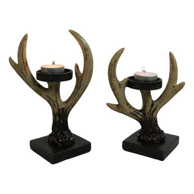 Cozy Pines Antler Tealight Candle Holders Set of 2 Rustic Deer Antler Stands