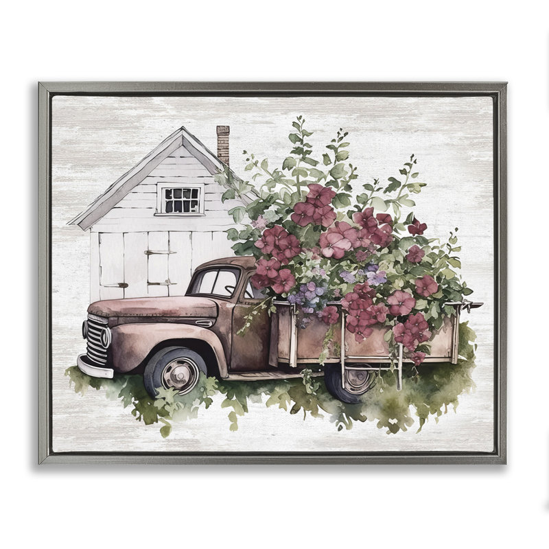 Art mural bourgogne encadré par camion, H 25 po x l 31 po, Cadre flottant gris lustré