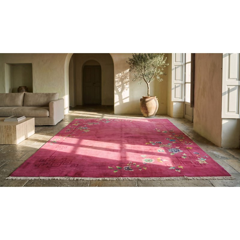 Hand Knotted Wool Area Rug in Pink