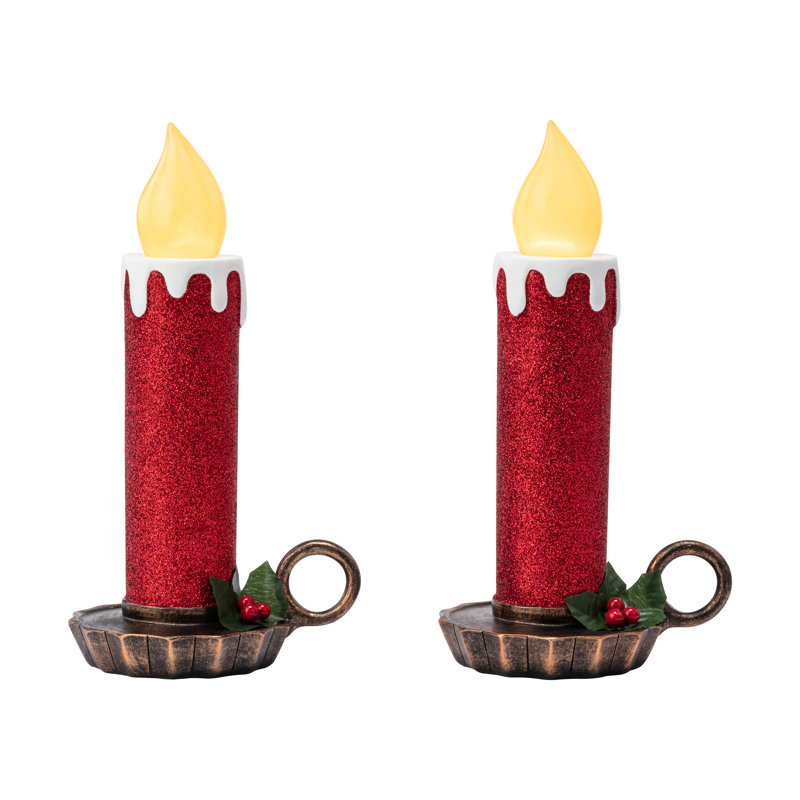 10" Flickering LED Resin Glittery Candles - Red